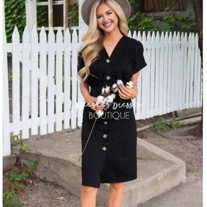 DOWNEAST Black Button Down Midi Dress